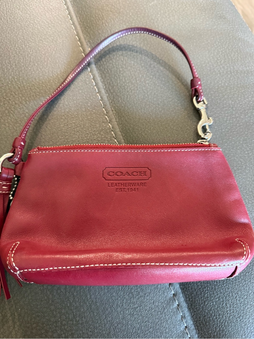 Coach Red Leather Wristlet Clutch with Top Zip